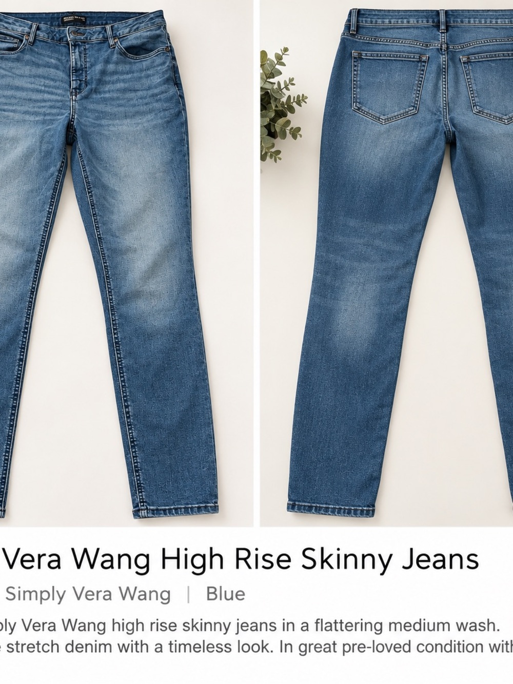 Vera Wang Medium Blue Skinny Jeans - Faded Wash